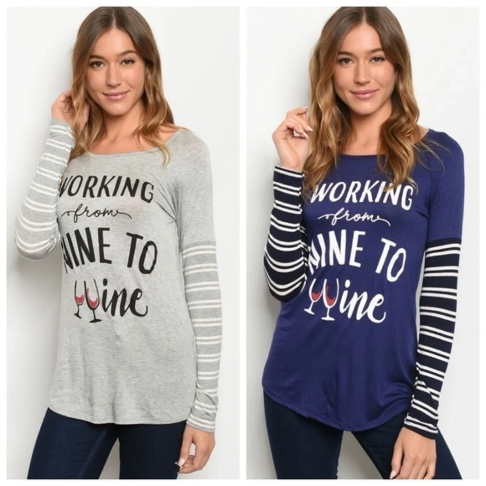 🆕Working nine to wine-Fun graphic tee in navy - Picture 4 of 7